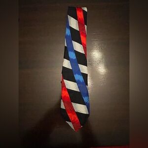 Elegant Striped Tie in Red, Blue, and Black